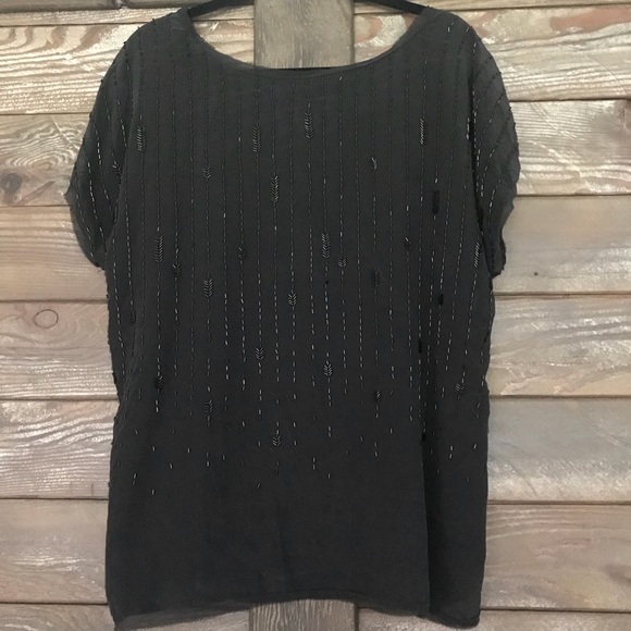 Silk beaded Eileen Fisher short sleeve top - Picture 2 of 4